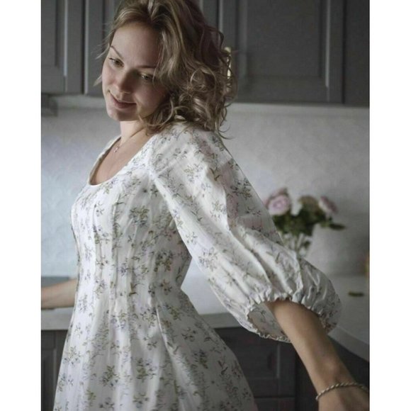 NWT BROCK COLLECTION X H&M COLLABORATION WHITE FLORAL BALLON HEM DRESS SZ MEDIUM - Picture 3 of 12